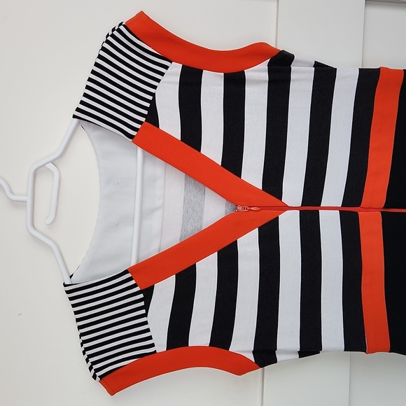 Joseph ribkoff black,orange,white stripe dress - Picture 2 of 4